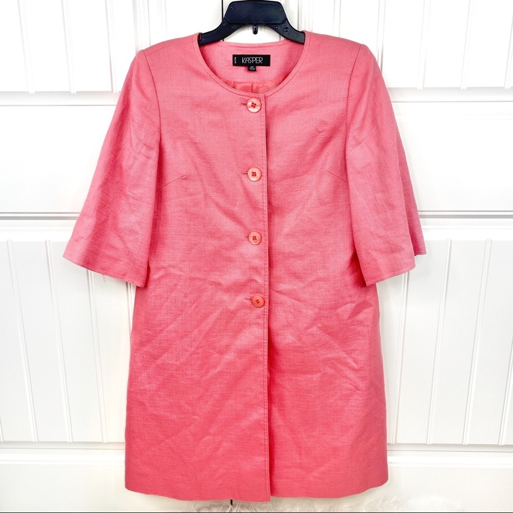 Kasper Coral Peach 3/4 Sleeve Linen Blazer
